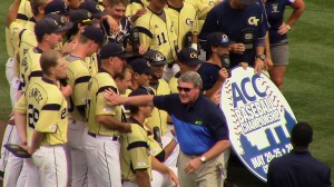 ACC commissioner John Swofford congratulates Georgia Tech team on winning the ACC title.