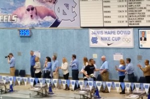 Parents of UNC senior swimmers were invited down to be honored and to honor their children.