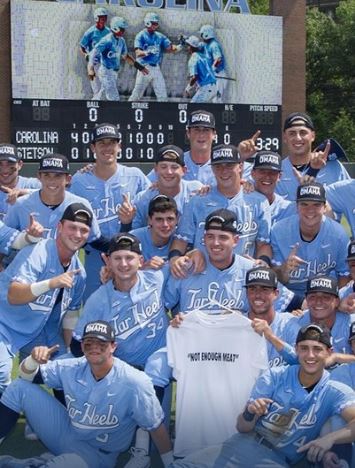 Tar Heels celebrate but they want more meat. (UNC Sports Information photo by Jeffrey Camarati.)