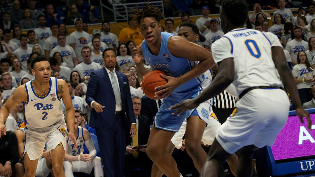 UNC's Armando Bacot, who had 12 points and 11 rebounds, works his way through traffic. (UNC Athletic Communications)