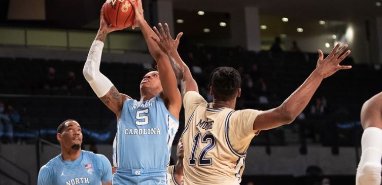 UNC's Armando Bacot goes up vs. GT. (UNC Sports photo by Maggie Hobson)