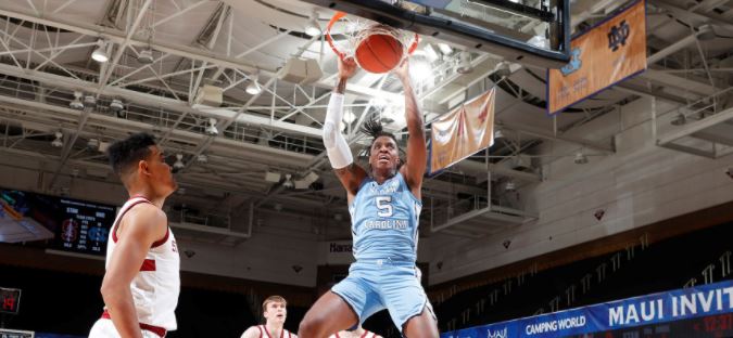 UNC's Armando Bacot dunks on Stanford. (UNC Sports Information photo)