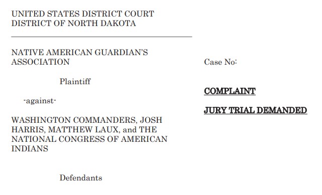 Native American group releases copy of lawsuit against Washington Commanders Lawsuit.