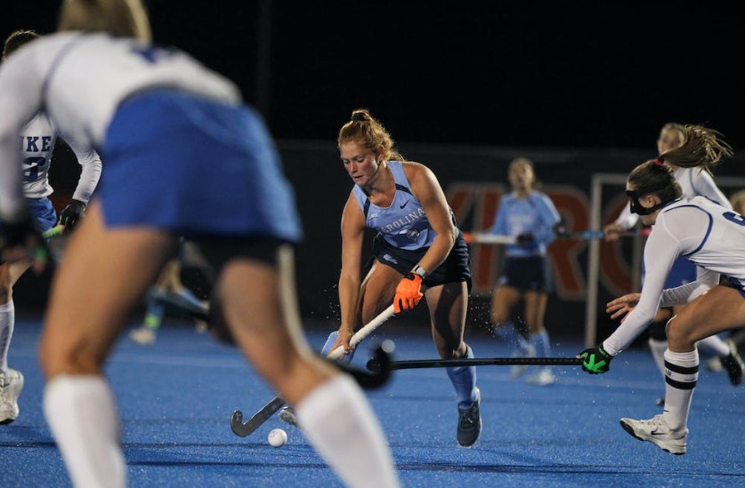 No. 1 UNC field hockey captures ACC Championship with 2-0 win over No. 2 Duke Photo by Grace Richards / The Daily Tar Heel UNC junior back Kelly Smith (6) hits the ball in the Friday, Nov. 3, 2023 ACC Championship game against Duke at the University of Virginia.