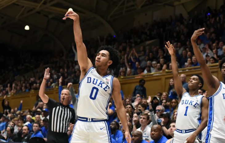After slow start, Duke Rolls Over Bucknell, 90-60 Duke Blue Devils guard Jared McCain (0) watches his three-point shot during the second half against the Bucknell Bison at Cameron Indoor Stadium. Rob Kinnan-USA TODAY Sports