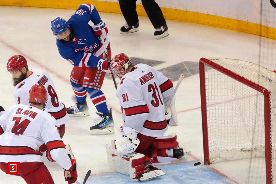 Vincent Trocheck’s shot trickles into the net in double overtime Tuesday. Charles Wenzelberg