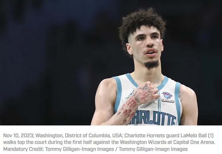 Charlotte Hornets guard LaMelo Ball (1) walks top the court during the first half against the Washington Wizards at Capital One Arena. Mandatory Credit: Tommy Gilligan-Imagn Images / Tommy Gilligan-Imagn Images
