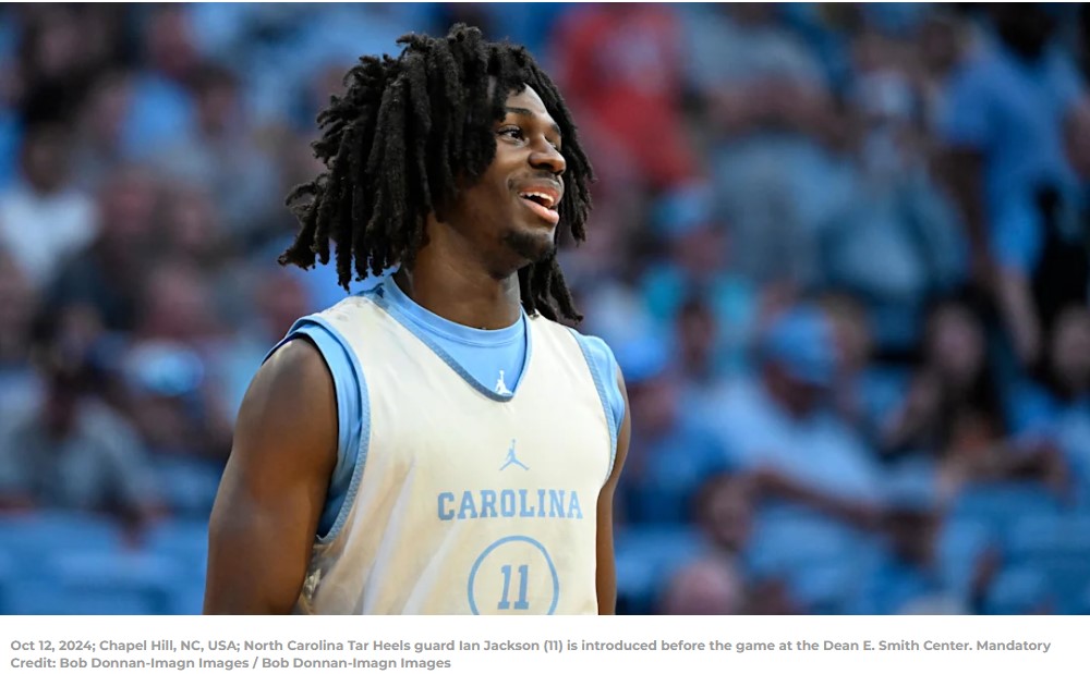 North Carolina Tar Heels guard Ian Jackson (11) is introduced before the game at the Dean E. Smith Center. Mandatory Credit: Bob Donnan-Imagn Images / Bob Donnan-Imagn Images