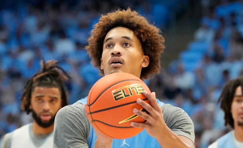 Oct 12, 2024; Chapel Hill, NC, USA; North Carolina Tar Heels guard Seth Trimble (7) at the free throw line in the first half at the Dean E. Smith Center. Mandatory Credit: Bob Donnan-Imagn Images / Bob Donnan-Imagn Images