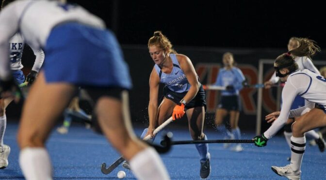 Photo by Grace Richards / The Daily Tar Heel UNC junior back Kelly Smith (6) hits the ball in the Friday, Nov. 3, 2023 ACC Championship game against Duke at the University of Virginia.