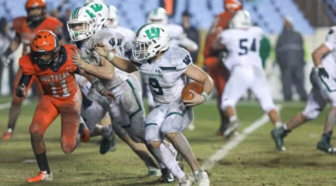 Will Shipley (9) of Weddington. The Weddington Warriors defeat the Southeast Guilford Falcons 27-14 to win the 2018 3AA Football State Championship on Friday, December 14, 2018. (Photo by: Jerrell Jordan)