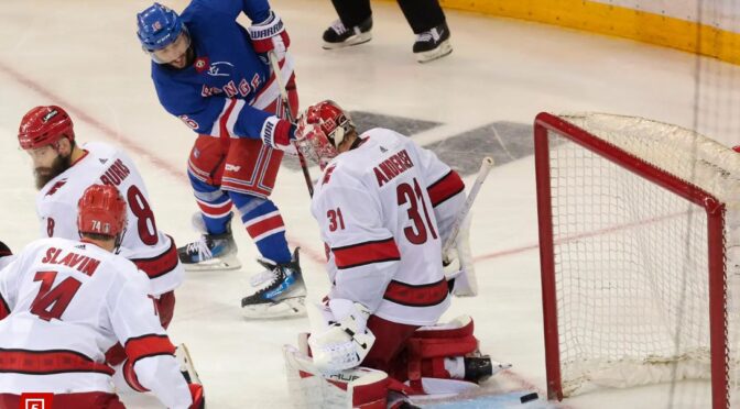 Vincent Trocheck’s shot trickles into the net in double overtime Tuesday. Charles Wenzelberg