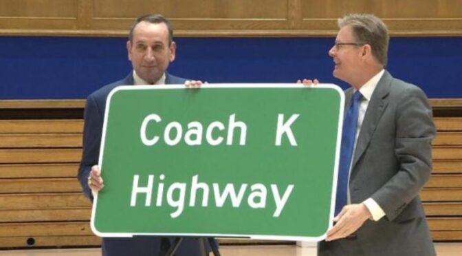 Duke’s Mike Krzyzewski honored with ‘Coach K Highway’