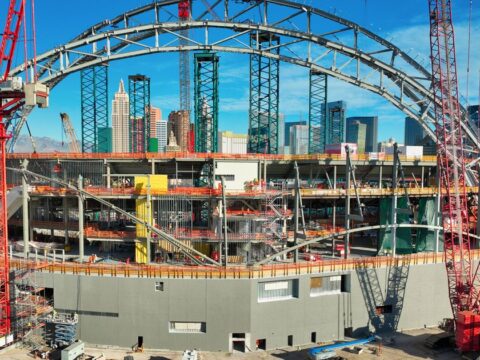 A’s Las Vegas stadium takes shape as a second steel truss arch rises on the Strip A's Las Vegas stadium takes shape as a second steel truss arch rises on the Strip