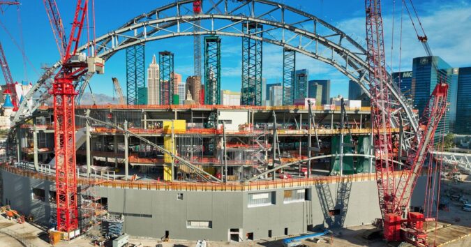 A's Las Vegas stadium takes shape as a second steel truss arch rises on the Strip