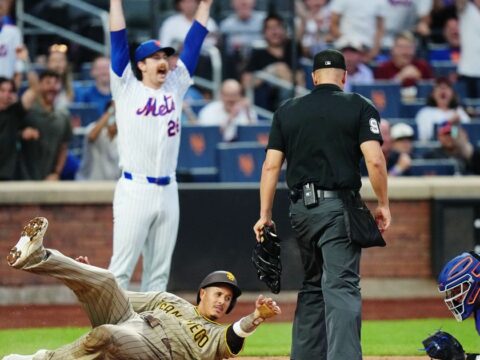 Benge and Ewing nail the Padres at home plate as the Mets hang on for a 2-1 victory
