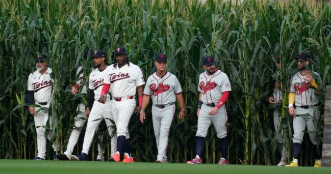 Field of Dreams becomes the Hall of Fame, as 26 members come out of the corn for Phillies-Twins game