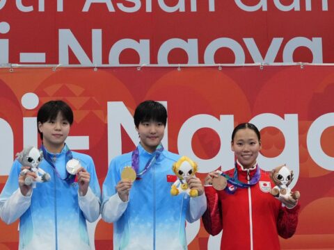 Chinese 13-year-old Yu Zidi starts quickly in the pool at the Asian Games