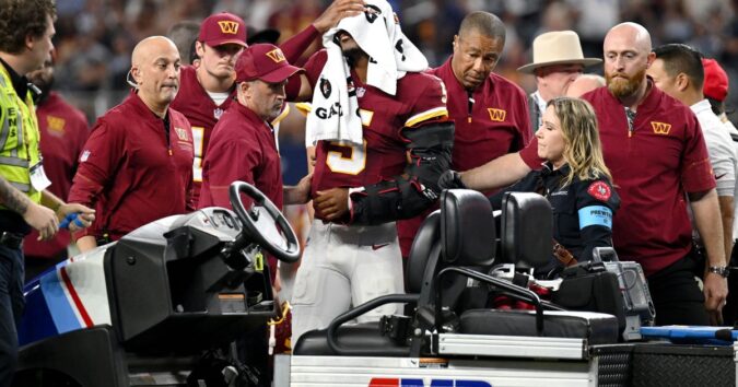Commanders QB Jayden Daniels dislocates his left elbow for the second time in less than a year