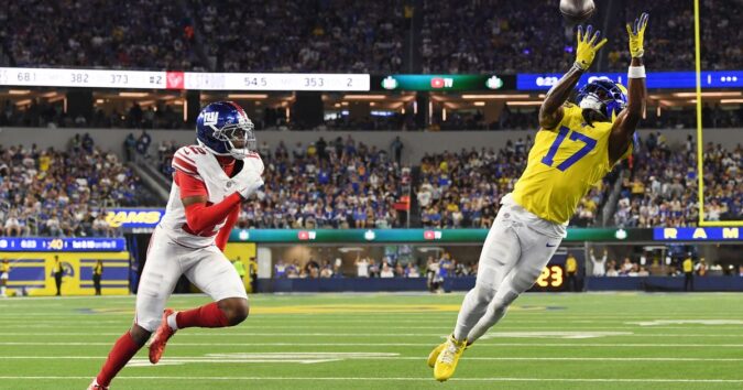 Davante Adams, Matthew Stafford lead Rams past Giants 28-6 after Jaxson Dart's injury