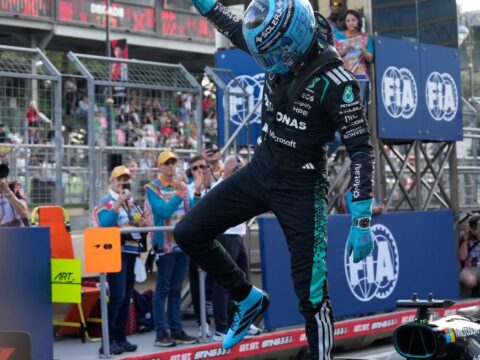 George Russell wins in Azerbaijan to trim Antonelli’s F1 lead as Norris crashes out