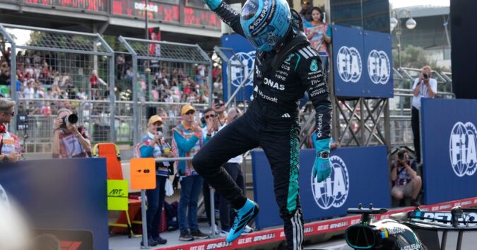 George Russell wins in Azerbaijan to trim Antonelli’s F1 lead as Norris crashes out