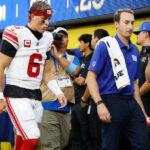 Giants QB Jaxson Dart exits with knee injury on first series vs. Rams