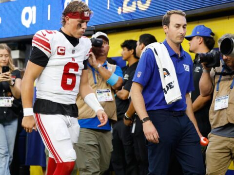 Jaxson Dart's knee injury is still being evaluated, Giants coach John Harbaugh says