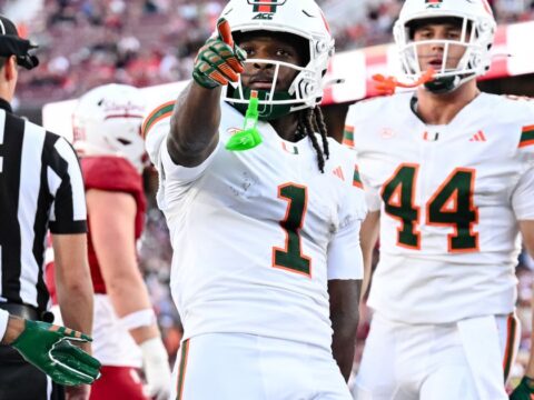 Mensah throws 5 TD passes, Toney sets record in No. 7 Miami's 45-6 win over Stanford