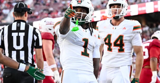 Mensah throws 5 TD passes, Toney sets record in No. 7 Miami's 45-6 win over Stanford