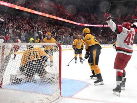 The Hurricanes storm back to stun the Predators, giving the Greensboro crowd a show