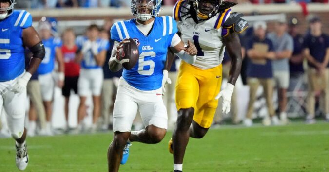 Trinidad Chambliss leads No. 8 Mississippi past No. 7 LSU 32-24 in Lane Kiffin's return to Ole Miss