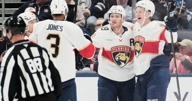 Brady Tkachuk has natural hat trick, brother Matthew has 5 assists as Panthers roll Blue Jackets 7-3