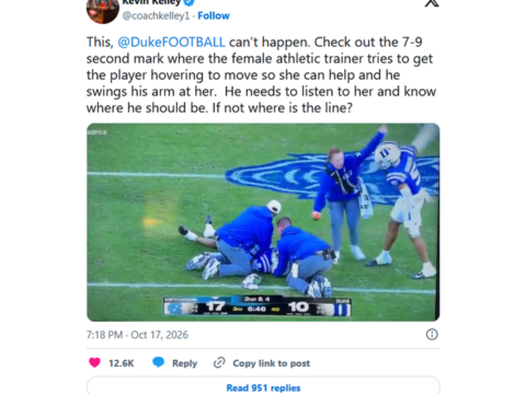 Duke cornerback speaks out after swatting away female staffer’s arm in viral video from UNC loss