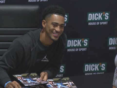 Hundreds brave the weather to meet Panthers Quarterback Bryce Young in Raleigh