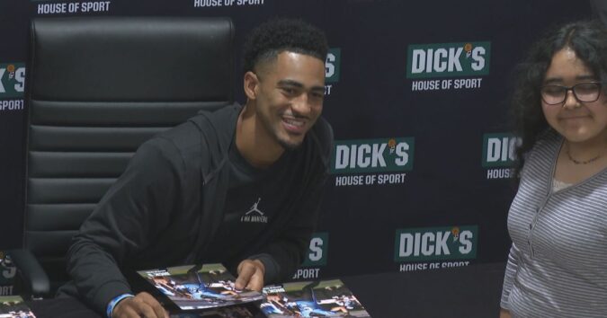 Hundreds brave the weather to meet Panthers Quarterback Bryce Young in Raleigh