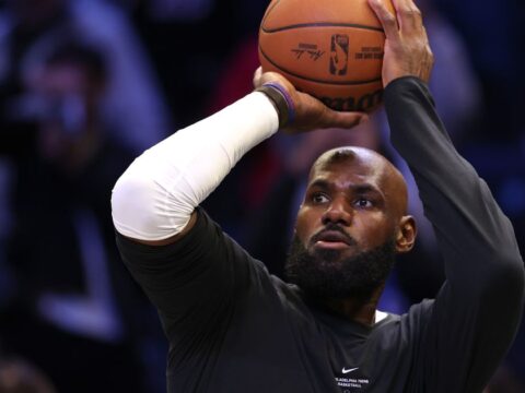 LeBron James is playing for the Philadelphia 76ers for the first time in preseason game at Brooklyn