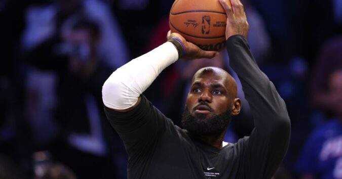 LeBron James is playing for the Philadelphia 76ers for the first time in preseason game at Brooklyn