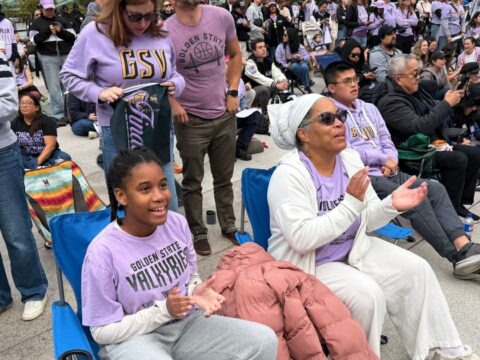 Young girls skip school with their parents to attend Valkyries’ early WNBA Finals watch party
