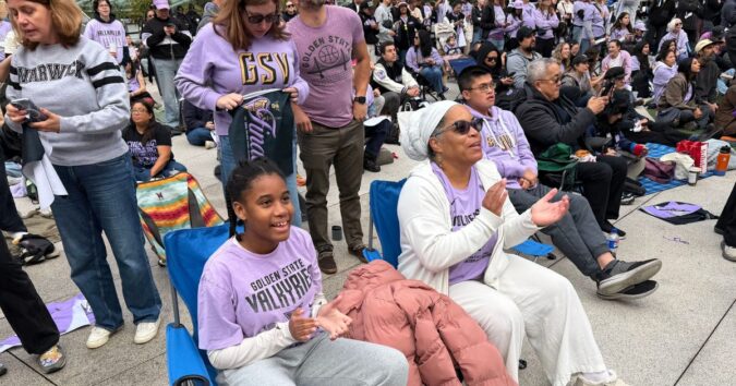 Young girls skip school with their parents to attend Valkyries’ early WNBA Finals watch party